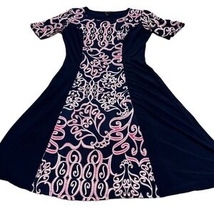 Sami & Jo Dress Womens S Black Pink White A-Line Stretch Slimming Pullover Lined